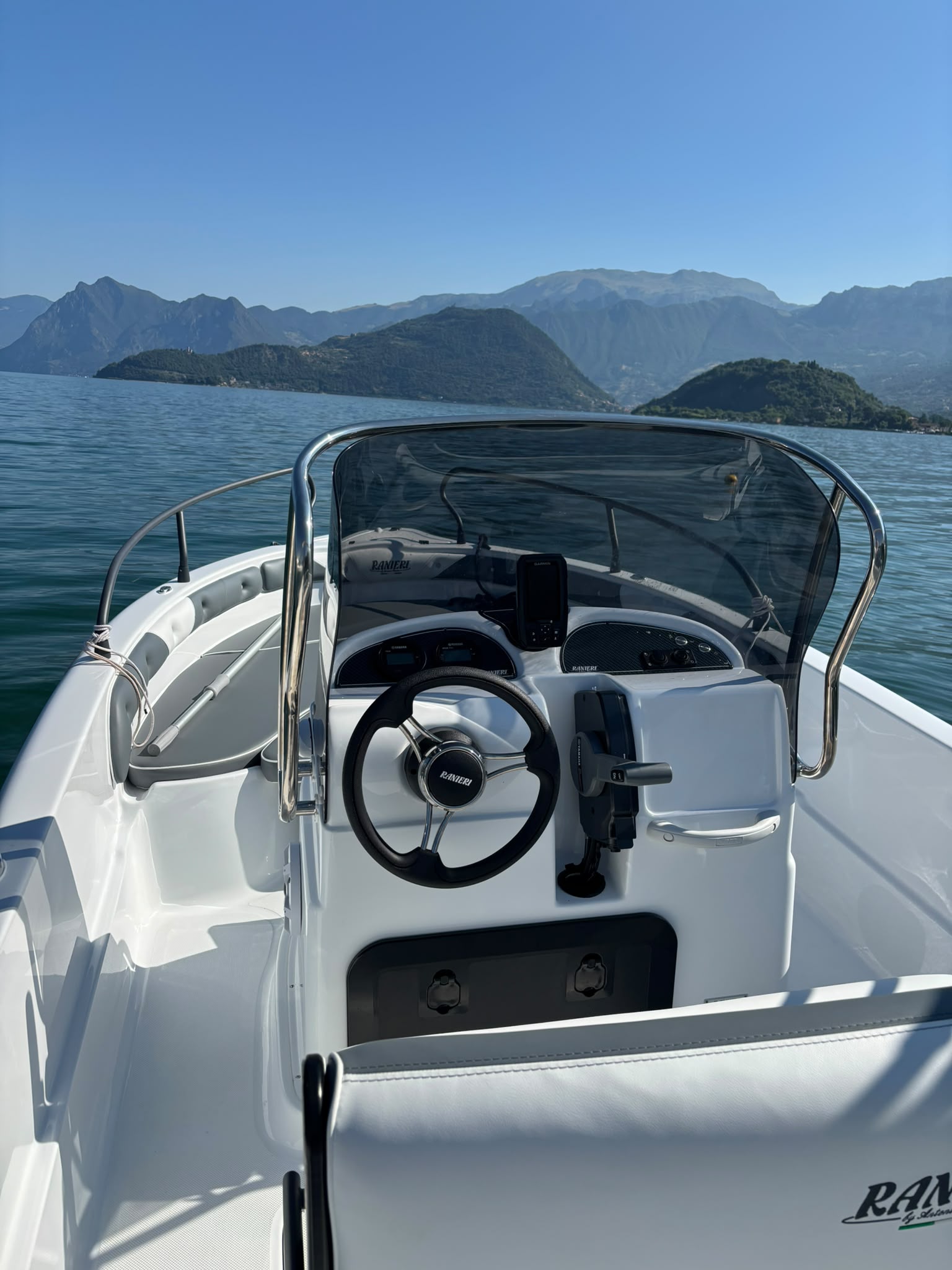 Shark boat console on Lake Iseo